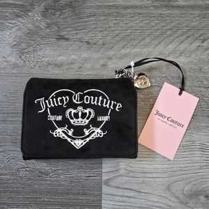 Juicy Couture Black Velvet Logo Wristlet with Pink Tag